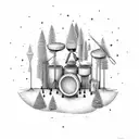 A drummer playing on a drum set made of trees tattoo design idea