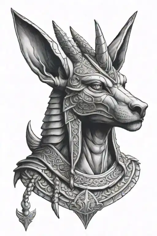 Anubis with scales in hand tattoo design idea