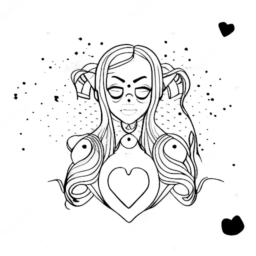 linework of girls torso hugging herself and a small red heart over her left chest tattoo design idea