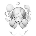 linework of girls torso hugging herself and a small red heart over her left chest tattoo design idea