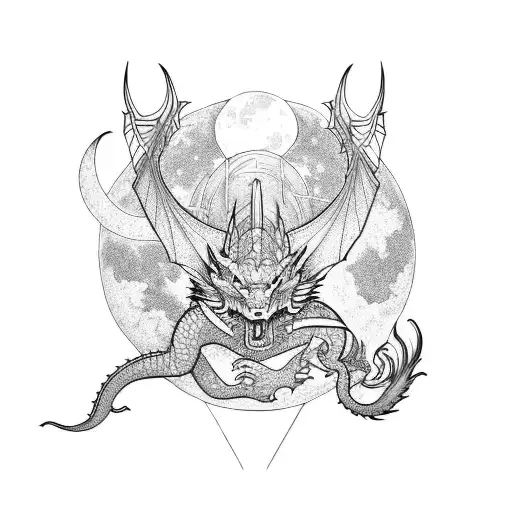 Dragon con sol y luna tattoo design idea