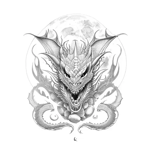 dragon con sol y luna tattoo design idea