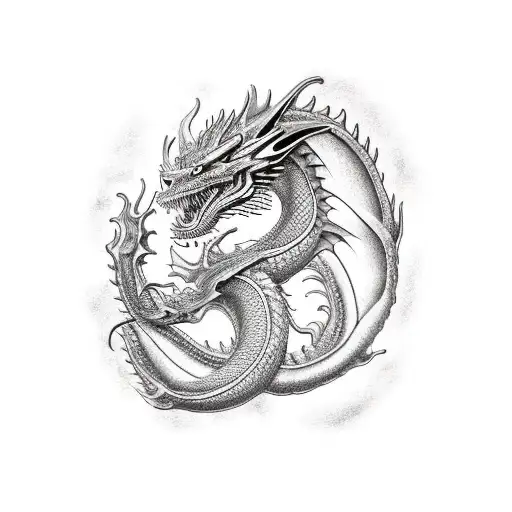 a realist dragon representing the same dragon of sant seya Shiryu character tattoo design idea