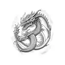 a realist dragon representing the same dragon of sant seya Shiryu character tattoo design idea