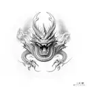 a realist dragon representing the same dragon of sant seya Shiryu character tattoo design idea