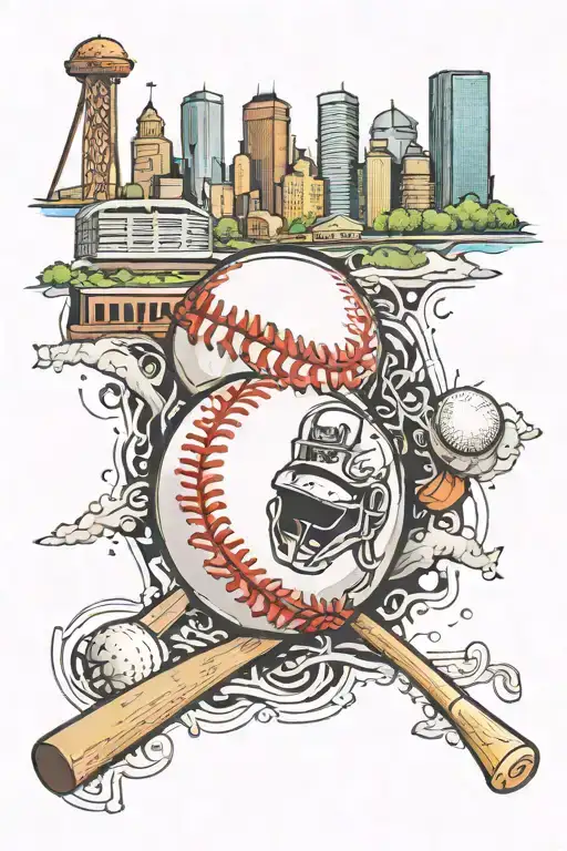 baseball, Caden, strong, Houston skyline tattoo design idea