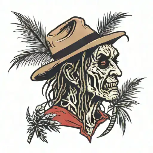 Freddy Kruger with dreads and palm trees tattoo design idea