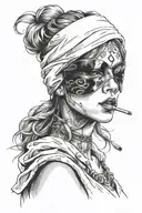 blindfolded girl saying shh tattoo design idea