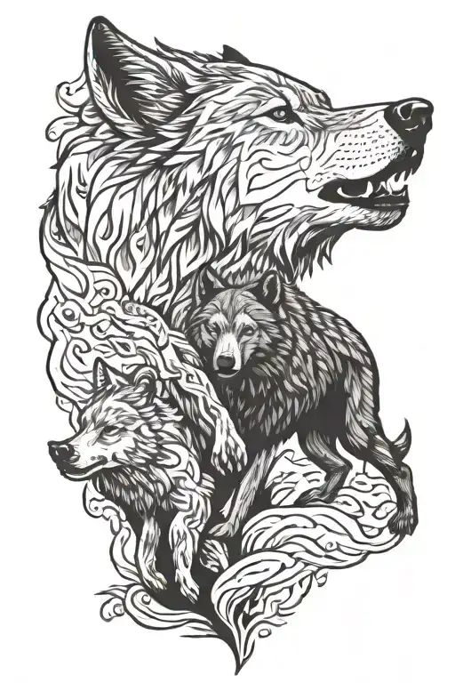wolf and bear tattoo design idea