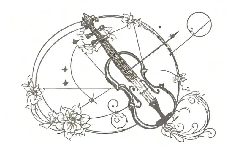 arrow, flower, moon, butterfly, crown, violin, star,clouds, infinity symbol tattoo design idea
