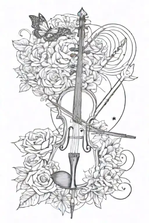 arrow, flower, moon, butterfly, crown, violin, star,clouds, infinity symbol tattoo design idea