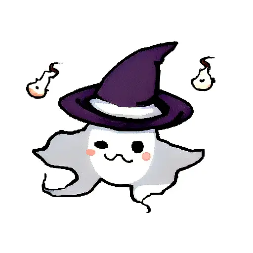cute ghost with witch hat tattoo design idea