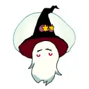 cute ghost with witch hat tattoo design idea