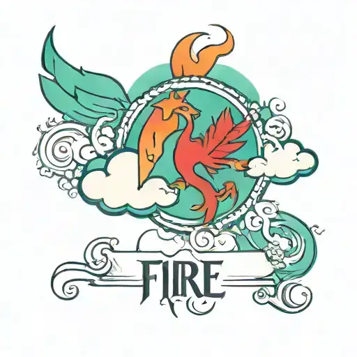cloudy green red blue with the word "Fire", "Rise" and "Pure"  tattoo design idea
