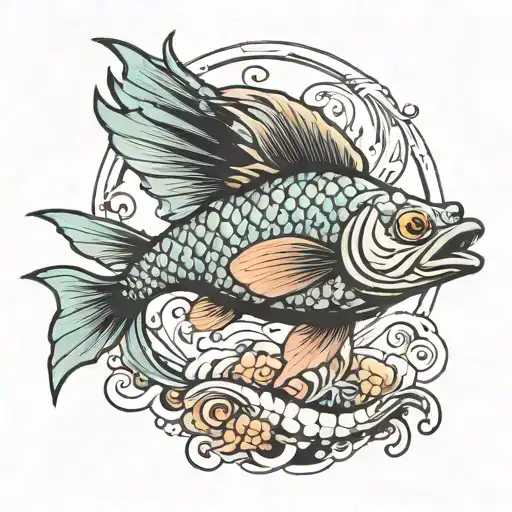 fish flying with dragon  tattoo design idea