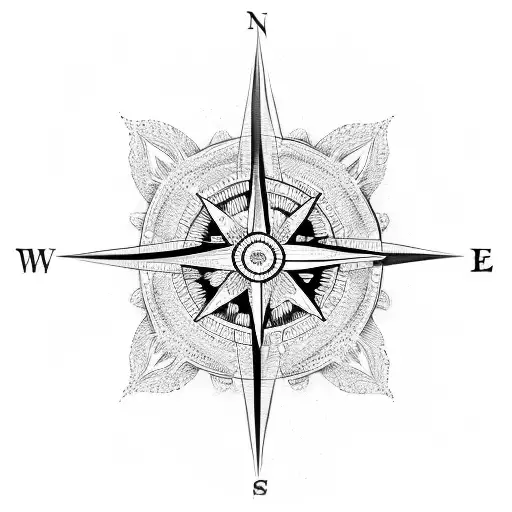compass with waves and mountains tattoo design idea