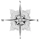 compass with waves and mountains tattoo design idea