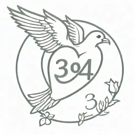 Heart, with the initiald A.M. and the text '39- '24 and a white dove tattoo design idea