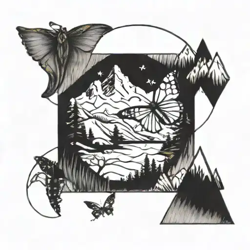 mountains, love, gold hunting, butterflies, the letter C, cancer zodiac, Aquarius, hiking,  tattoo design idea