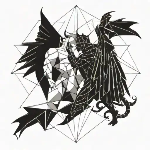 The fight between the devil and the angel tattoo design idea