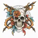 skull and archery bow tattoo design idea