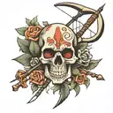skull and archery bow tattoo design idea