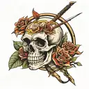 skull and archery bow tattoo design idea