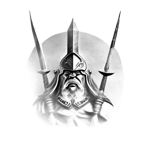 viking warrior stone statue, energy. tattoo design idea