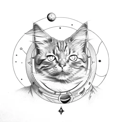 DAVOD BOWIE  CAT ASTRONOMYY MOON tattoo design idea
