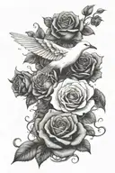 II.XXII.MMXXIV with dead roses falling from it and a white bird flying away  tattoo design idea