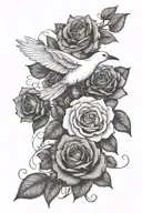 II.XXII.MMXXIV with dead roses falling from it and a white bird flying away  tattoo design idea