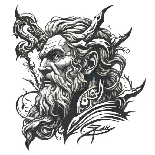 Create a tattoo with Zeus and light bolts from his eyes tattoo design idea