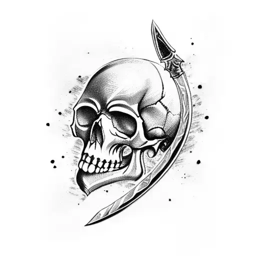 medieval skull sword tattoo design idea