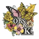 butterfly half flowers initials CAN 1981-2021 pink yellow  tattoo design idea