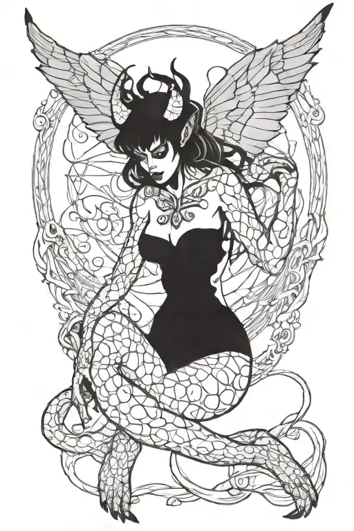 female demon nude woman tattoo design idea