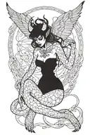 female demon nude woman tattoo design idea