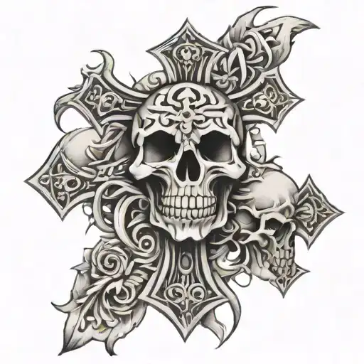cross with skulls at base tribal tattoo tattoo design idea