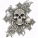 cross with skulls at base tribal tattoo tattoo design idea
