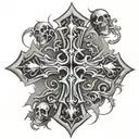 cross with skulls at base tribal tattoo tattoo design idea
