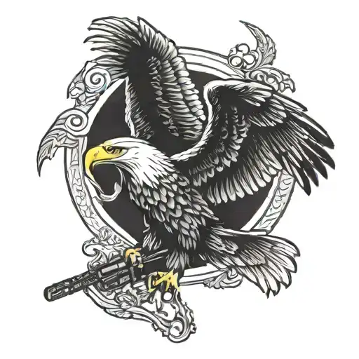 eagle from back of one dollar bill holding ar15 assault rifle tattoo design idea