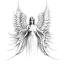 angel with wings holding Excalibur  tattoo design idea