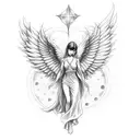 angel with wings holding Excalibur  tattoo design idea