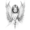 angel with wings holding Excalibur  tattoo design idea