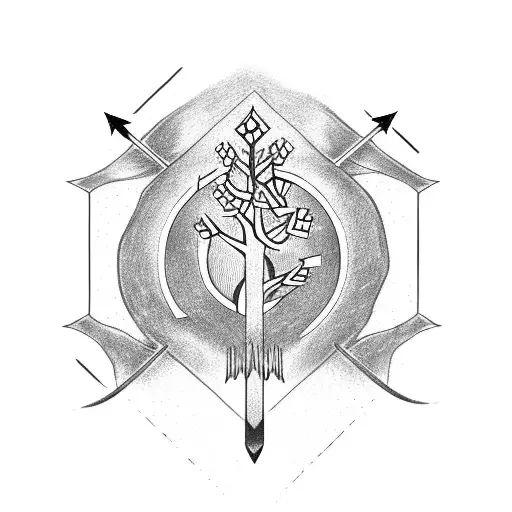 tree with arrow and nordic runes tattoo design idea
