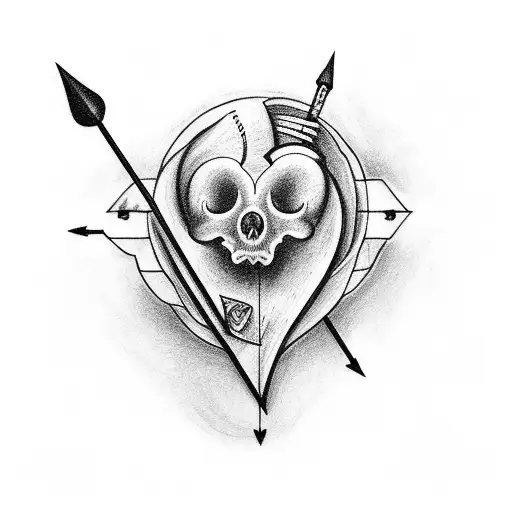 a tattoo of a heart and an arrow, by Nándor Katona, surrealism, human brain, baki style, black and grey, intelligence tattoo design idea