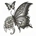 semicolon tatoo with wing attached. One crow wing at the left and one butterfly wings on the right . Mental health tattoo design idea