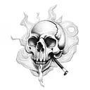 jester skull flipping off smoking a blunt tattoo design idea