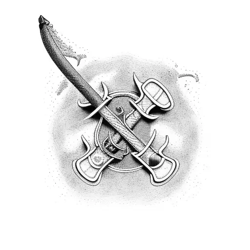 Firefighter axe and hose intertwined tattoo design idea