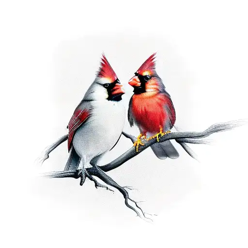 Cardinal and tree hawk perched on a branch tattoo design idea