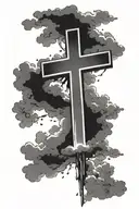 Negative space cross with light shining with Philippians 4:6 under and some clouds tattoo design idea